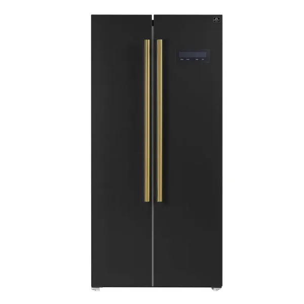 Forno Salerno Espresso 33-inch Side-By-Side 15.6 cu.ft. Refrigerator with Brass Handle - FFRBI1805-33BLK, Black