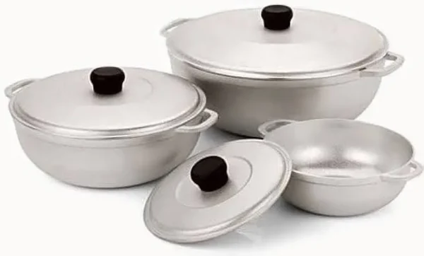 Imusa 3Pieces Colombian Cast Aluminum Caldero or Dutch Oven Set with Lid, Silver