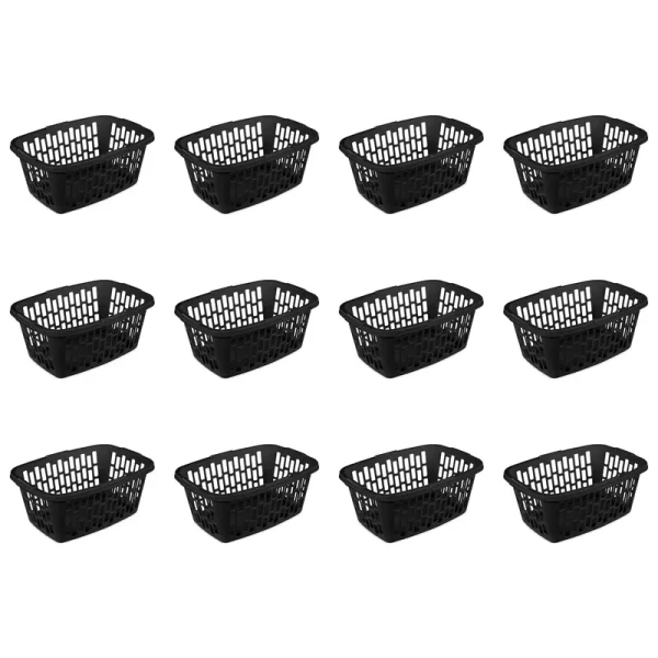 Mainstays 1.5 Bushel Rectangular Plastic Laundry Basket, Black, Set of 12, Size: 24 1/4 inch Large x 17 5/8 inch W x 10 1/4 inch H