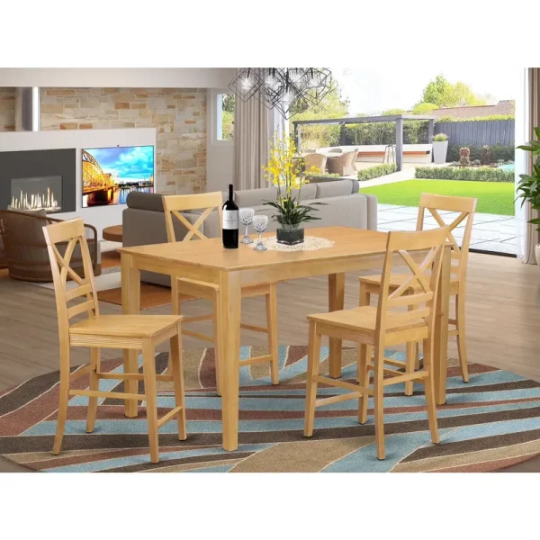 East West Furniture CAQU5H - OAK - W Capri Counter Height Pub Table & 4 Bar Stools, Oak