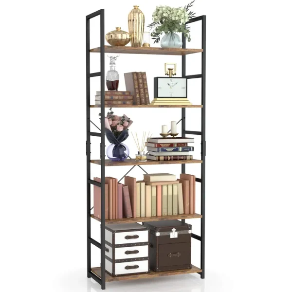 NUMENN 5 Tier Bookshelf. Tall Bookcase Shelf Storage Organizer