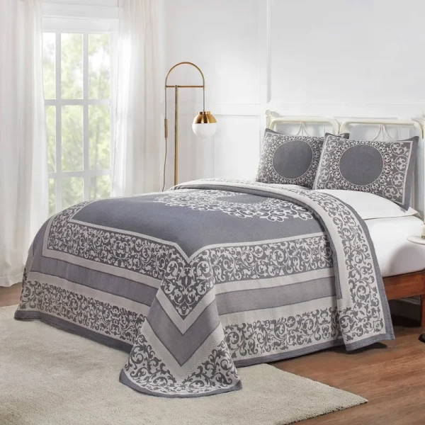 Superior Boho Mandala Cotton Blend Woven Jacquard Oversized Bedspread Set Queen Blue in Denim
