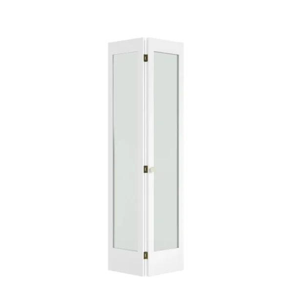 EightDoors 36 in. x 80 in. x 1-3/8 in. Frosted Glass 1-Lite Shaker Primed Solid Core Wood White Bi-Fold Door with Hardware Included
