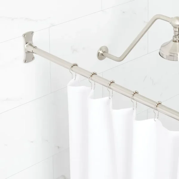 Signature Hardware 60" Brass Straight Shower Curtain Rod Finish: Brushed Nickel
