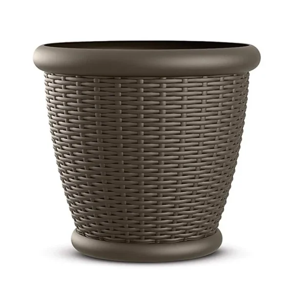 Suncast Willow 18" Diameter Decorative Wicker Patio Planter Pot, Java (4 Pack)
