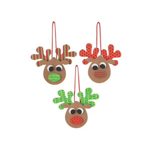 12 PC 4"x4" Patterned Reindeer Ornament Craft Kit