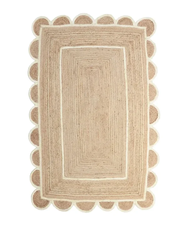 Gautam International Scallop Pattern Jute Bohemian Area Rug (2'x6', Off White)