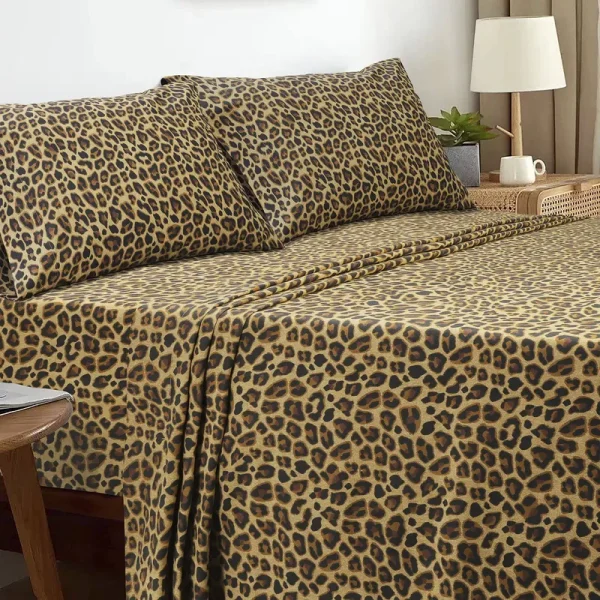 Enviohome 4 Piece 100% Cotton Sheet Set - King, Leopard Brown