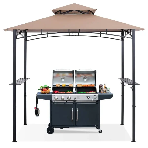 ABCCANOPY 8'X 5' Grill Gazebo Shelter, Outdoor BBQ Gazebo Canopy with LED Light (Caramel)
