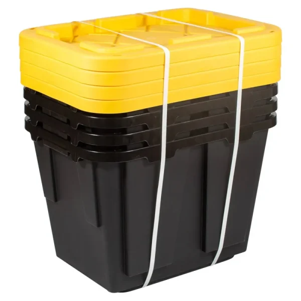Office Depot Brand by Greenmade Professional Storage Totes, 12-Gallon, Black/Yellow, Pack of 4 Totes