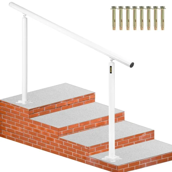 VEVOR Outdoor Stair Railing Kit, 5 ft Handrails 0-5 Steps, Adjustable Angle White Aluminum Stair Hand Rail for The Elderly, HA