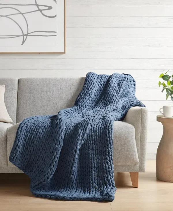 Madison Park Chunky Double Knit Handmade Throw - Indigo