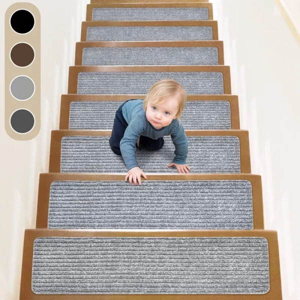 ToStair Non-Slip Stair Treads for Wooden Steps,8" x 30" (15-Pack), Pre-Applied Adhesive, Anti Slip Indoor Staircase Carpets Runners Rugs Safety for