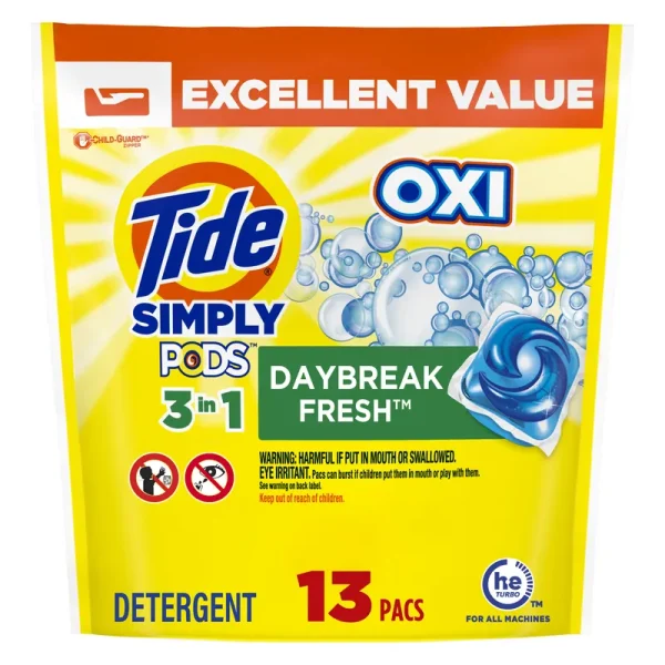 Tide Simply Pods Detergent, Oxi, Daybreak Fresh, 3 in 1 - 13 pacs, 222 g