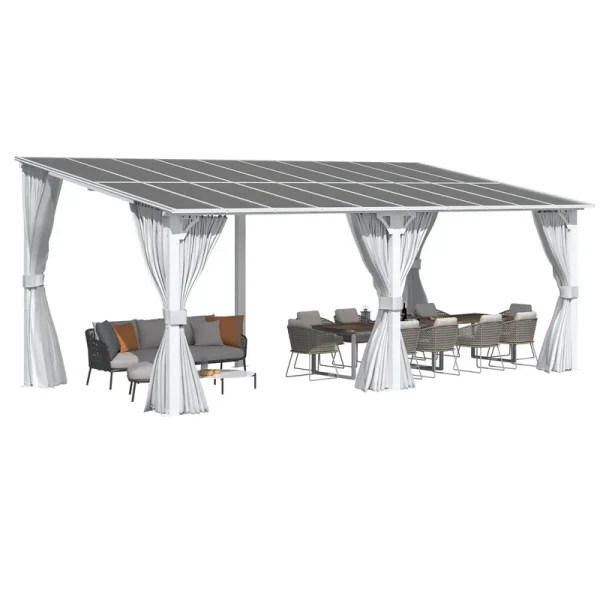 AECOJOY 20'x10' Wall Gazebo with Curtains and Mosquito Netting, White