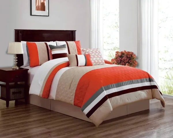 Luxlen 7 Piece Luxury Bed in Bag Comforter Set (Orange, King)
