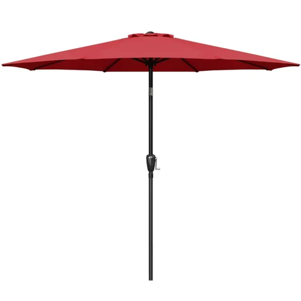 Simple Deluxe 9ft Outdoor Market Table Patio Umbrella with Button Tilt and 8 Red