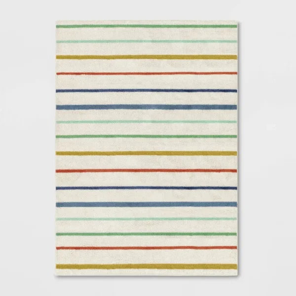 5'x7' Striped Kids' Rug Cream - Pillowfort