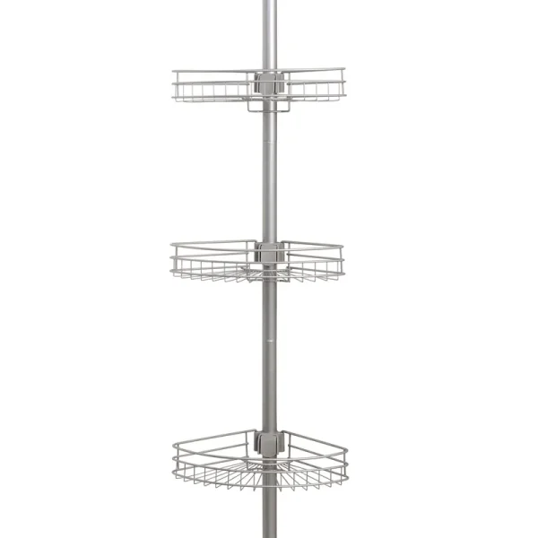 Mainstays Tension Pole Shower Caddy, Rust Resistant Steel, 3 Shelf, Satin Nickel