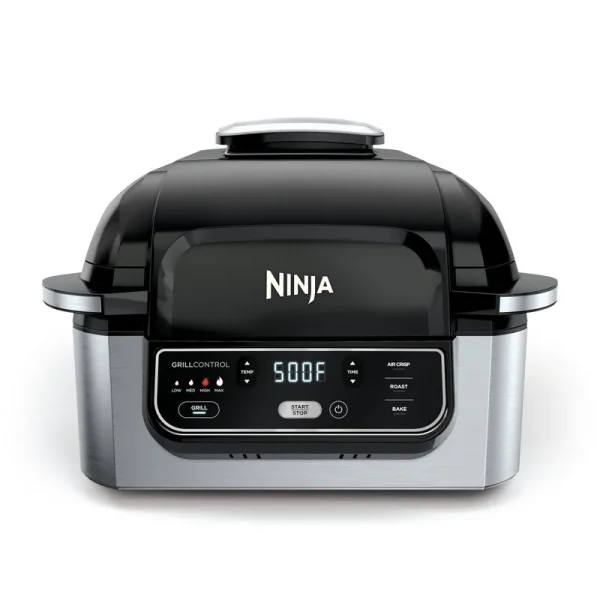 Ninja Foodi 4-in-1 Indoor Grill with 4-Quart Air Fryer with Roast, Bake, and Cyclonic Grilling Technology, Ag300, Black & Silver