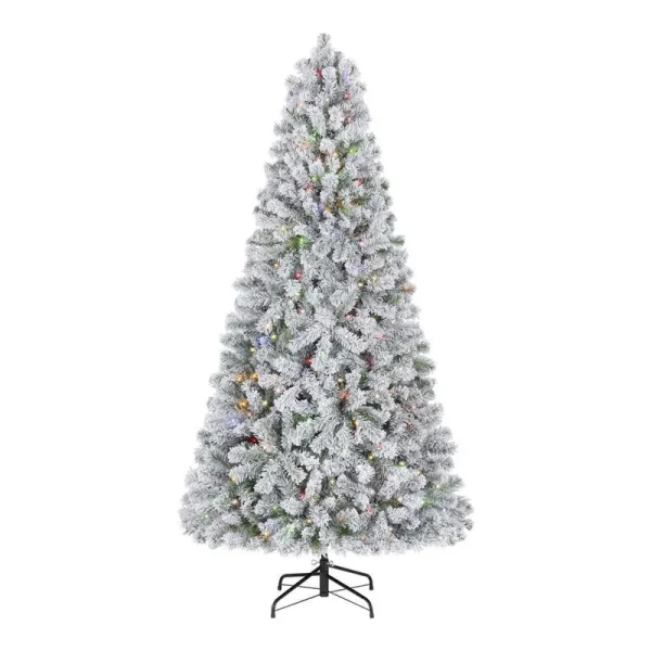 Home Accents Holiday 6.5 ft. Pre-Lit LED Festive Pine Flocked Artificial Christmas Tree