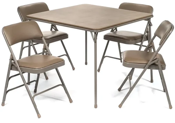 5pc. XL Series 4 Folding Card Table and Triple Braced Vinyl Padded Chair Set, Commercial Quality, Beige, 30