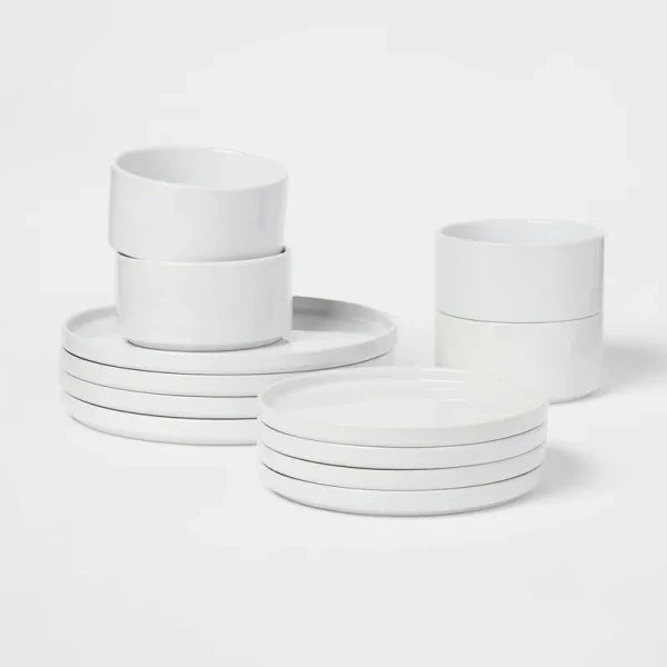 12pc Stoneware Stella Dinnerware Sets White - Threshold