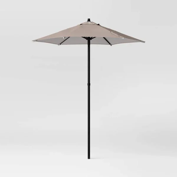 6' Round Outdoor Patio Market Umbrella Tan with Black Pole - Room Essentials