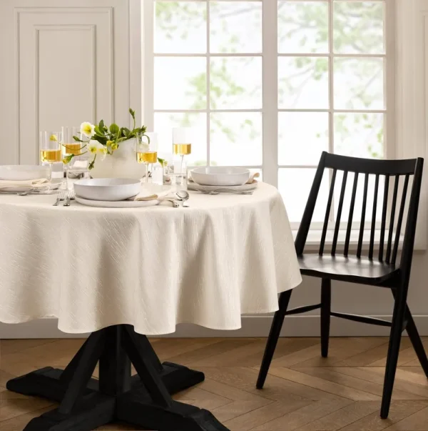 Elrene Home Fashions Continental Solid Texture Water and Stain Resistant Tablecloth, 60"x84" Oval, Ivory