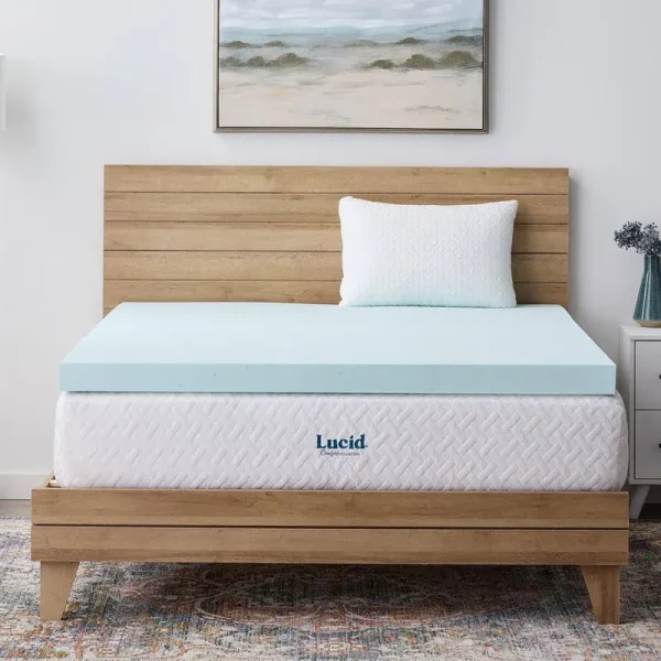 Lucid Comfort Collection 3 inch Gel and Aloe Infused Memory Foam Topper - Full Blue