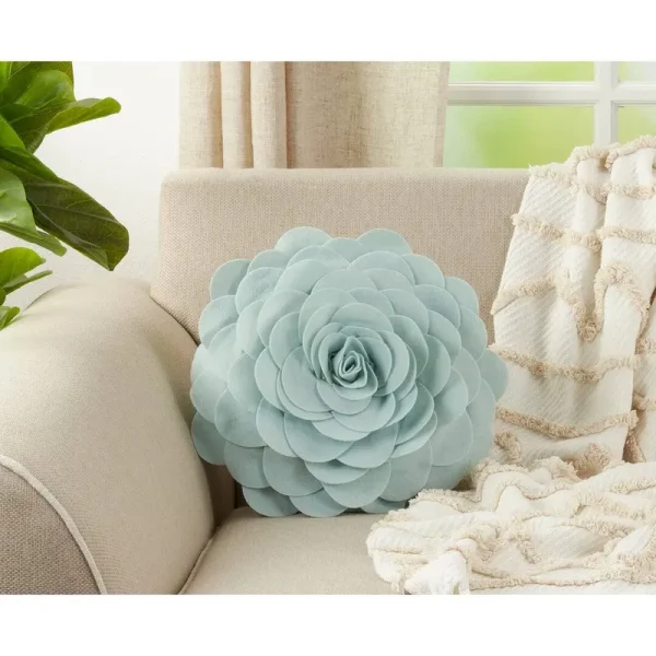 Felt Floral Round Throw Pillow Laurel Foundry Modern Farmhouse Color: Aqua, Size: 13" H x 13" W