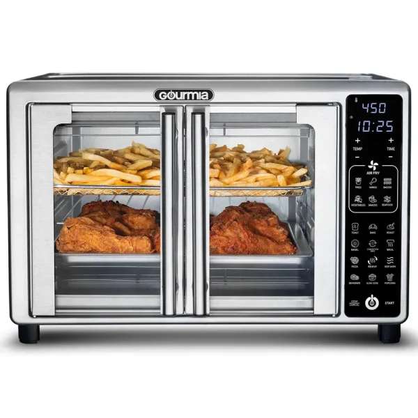 Gourmia Digital Air Fryer Toaster Oven with Single-Pull French Doors, 6 Slice, Stainless Steel