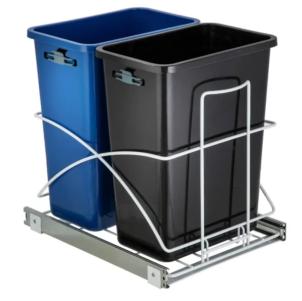 Home Zone Living 15 Gallon Pull Out Dual Recycling and Trash Can 58 Liter Black