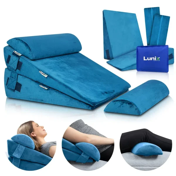 LX8 2 Layers Orthopedic Wedge Pillow Set, with Hot Cold Pack Blue