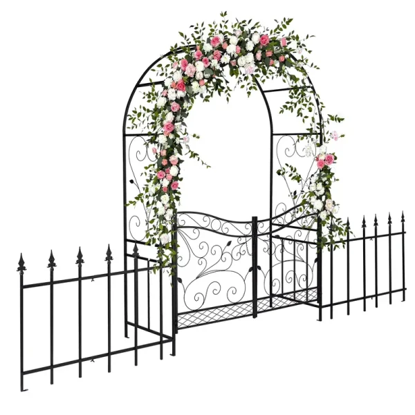 Ktaxon Garden Arch, Iron Arch for Climbing Plants, 7.2 FT Garden Arch with Seat Weather - Resistant, Black