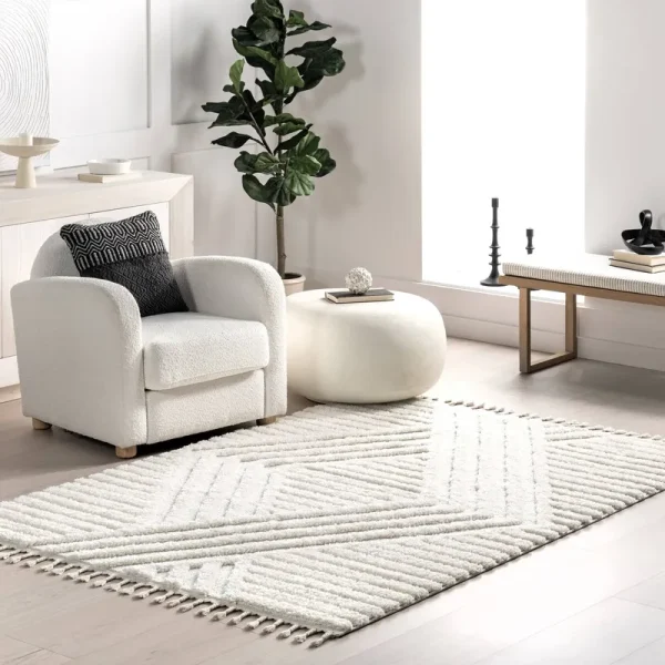 nuLOOM Risette Geometric Shag Tassel Area Rug 3' x 5' in Beige