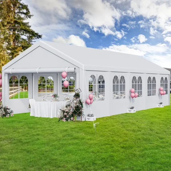 Dextrus 16x32ft Party Tent Heavy Duty Outdoor Wedding Tent Canopy Event Shelters Upgraded Galvanized Steel Carport with Removable Sidewall Windows for Commercial and Parties, White