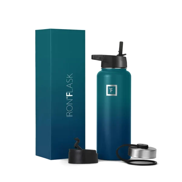 Iron Flask Sports Water Bottle - 40 oz, 3 Lids (Straw Lid), Leak Proof, Vacuum Insulated Stainless Steel, Double Walled, Thermo