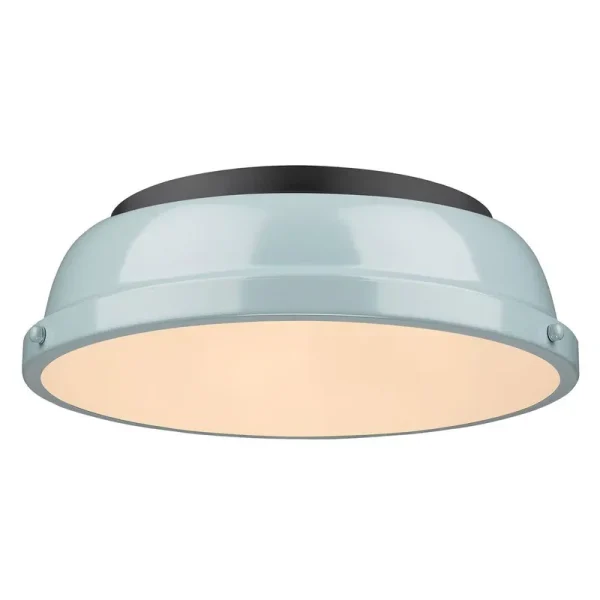 Calico 2 - Light 14" Flush Mount Fixture Finish: Matte Black, Shade Color: Seafoam