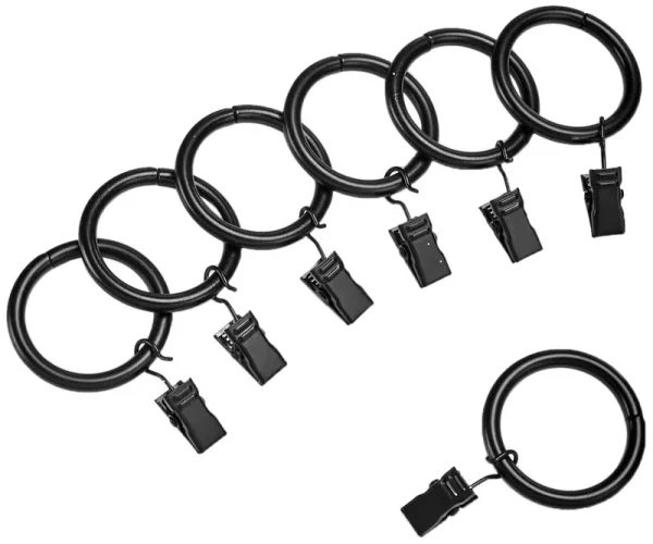 Amazon Basics Curtain Clip Rings for 1-Inch Rod Set of 7 Black 4-Pack