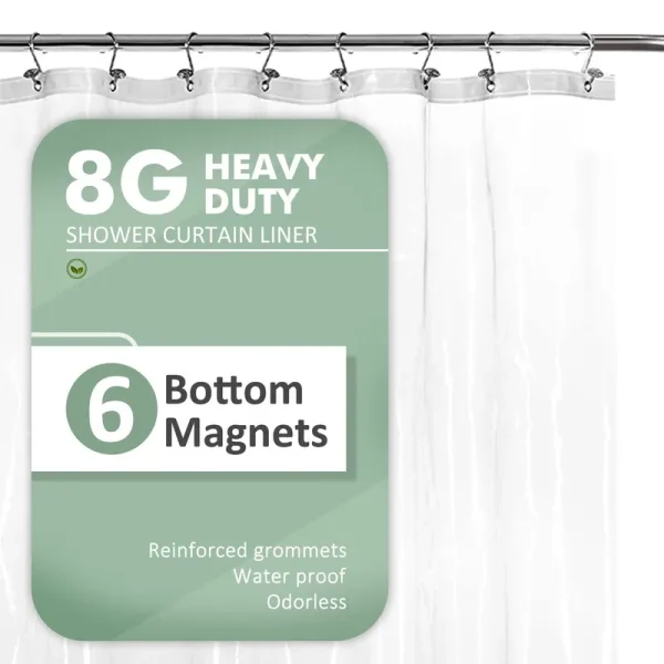 Barossa Design Extra Long Shower Curtain Liner with 6 Magnets - 84 inch Length, 8g Heavy Duty Peva with Metal Grommets, Waterproof, Clear, 72x84