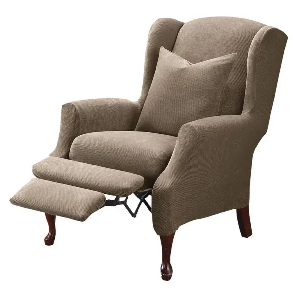 Sure Fit Stretch Pique 2-Piece Wing Chair Recliner Slipcover, Taupe