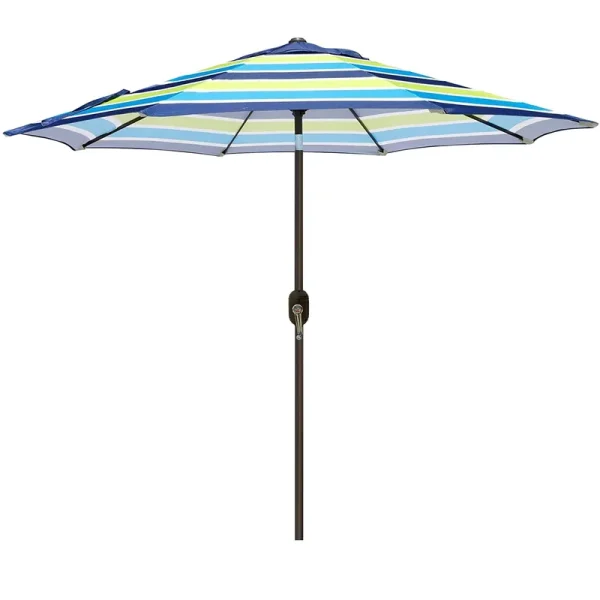 Blissun 9' Outdoor Aluminum Patio Umbrella Striped Patio Umbrella Market Striped Umbrella with Push Button Tilt and Crank (Blue and Green)