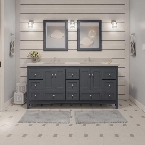 Abbey 72" Double Bathroom Vanity with Marine Gray Cabinet and Quartz Top
