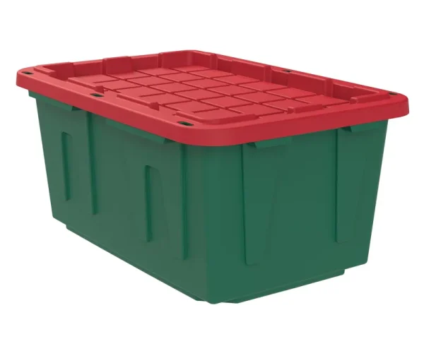Holiday Living Large 27-Gallons (108-Quart) Green and Red Heavy Duty Tote with Standard Snap Lid | 5132510
