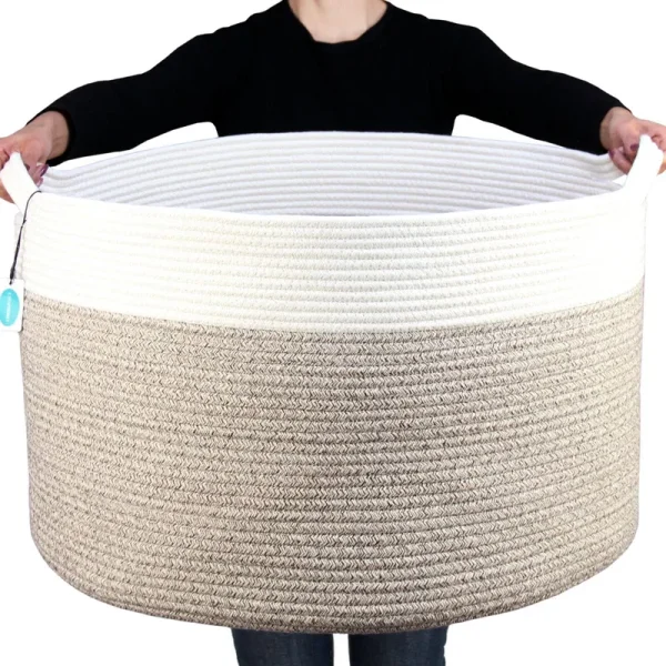 Casaphoria XXXLarge Cotton Rope Basket for Living Room - Woven Storage Basket with Handle for Blankets, Towels and Pillows Laundry Hamper | Cream