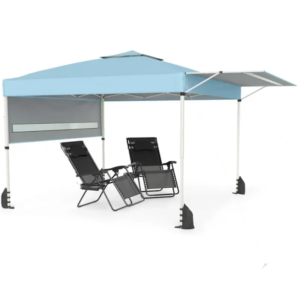 Tangkula 10x17 Ft Pop Up Canopy with Center Lock | Easy Setup Outdoor Canopy with 2 Adjustable Awnings