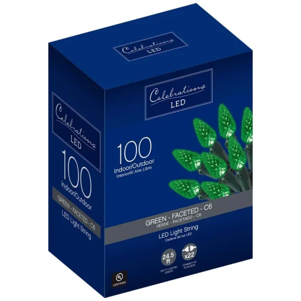 Celebrations LED Fctd C6 Green 100 ct