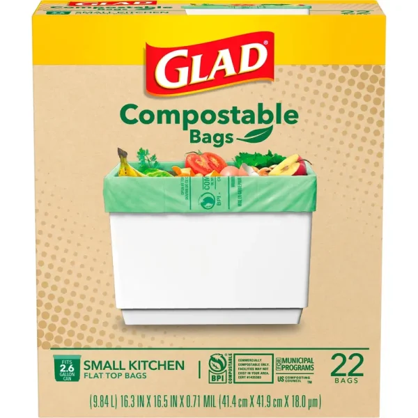 Glad Compostable 2.6 gal. White Trash Bags 22 ct