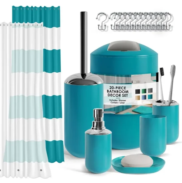 Clara Clark 20 Piece Complete Bathroom Accessories Kit with Shower Curtain Set - Teal